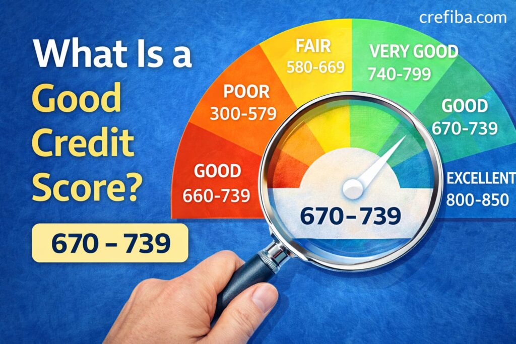 Good credit score range in the USA explained visually – 670 to 739 Crefiba